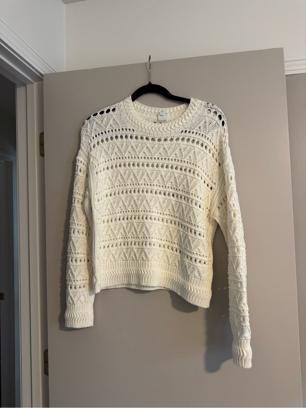 Women’s Ivory Open-Knit Crewneck Sweater